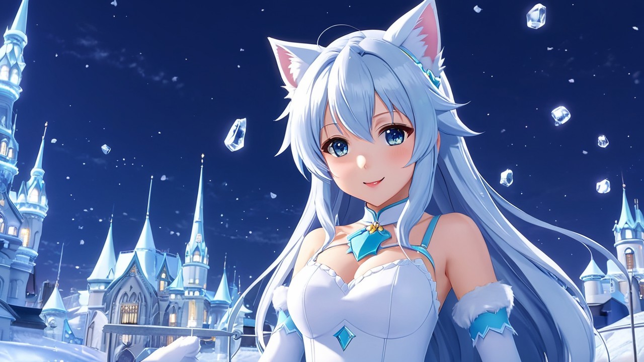Fantastical character in icy landscape with castle