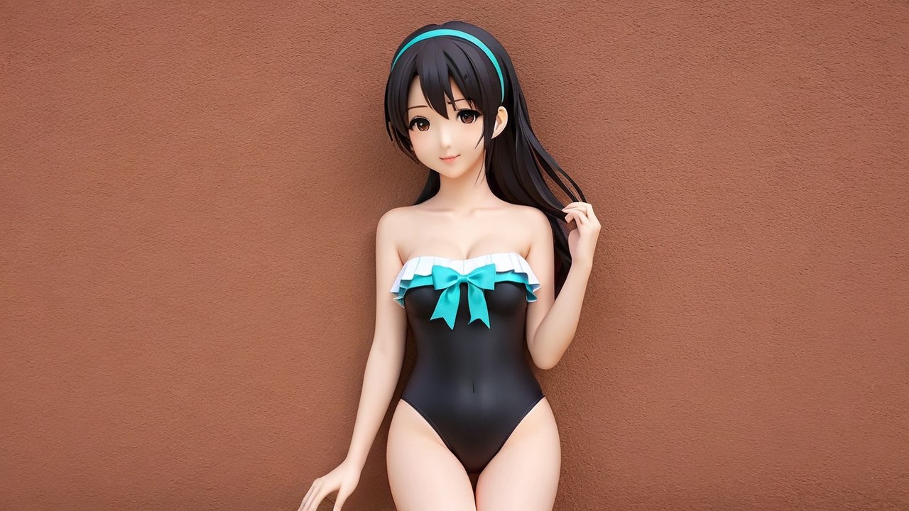 Life-like figure of a young woman in a swimsuit