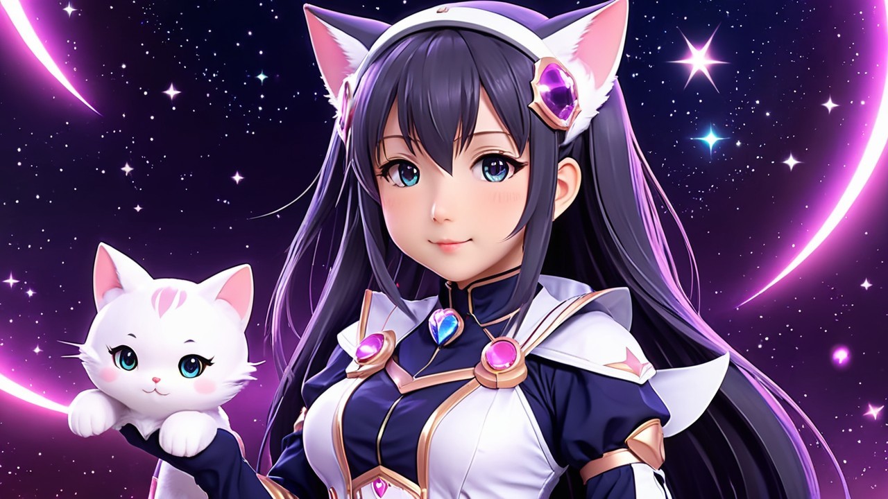 Character with Cat Features in Cosmic Setting
