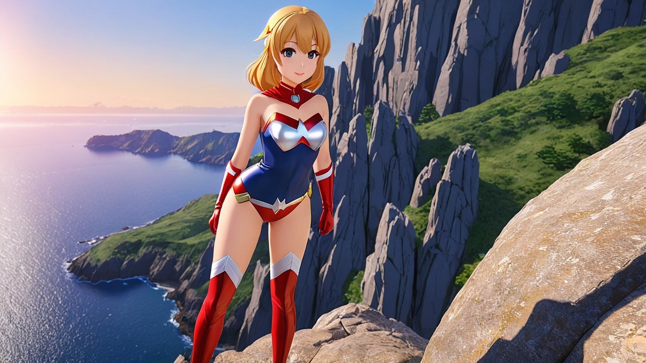Anime Character on Cliff Overlooking Serene Ocean