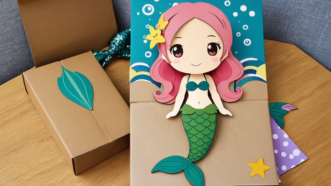 Colorful Mermaid Character on Decorative Cardboard Box