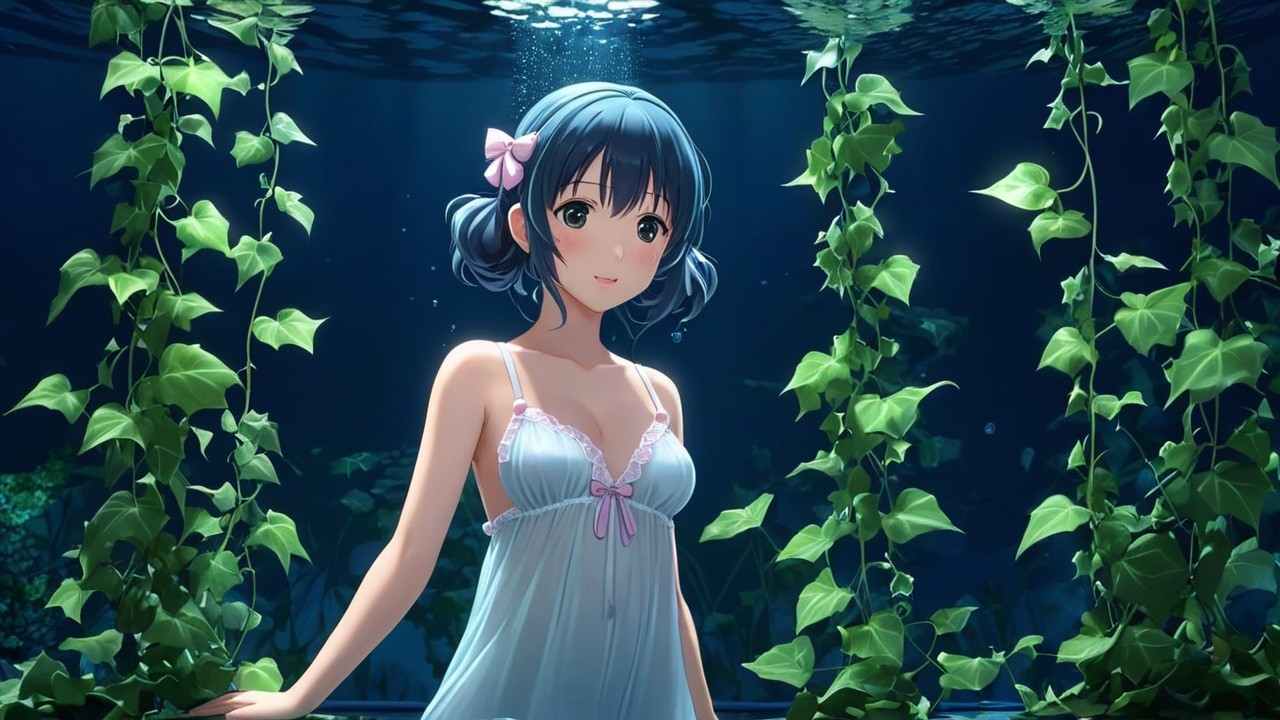 Young girl with blue hair in underwater setting