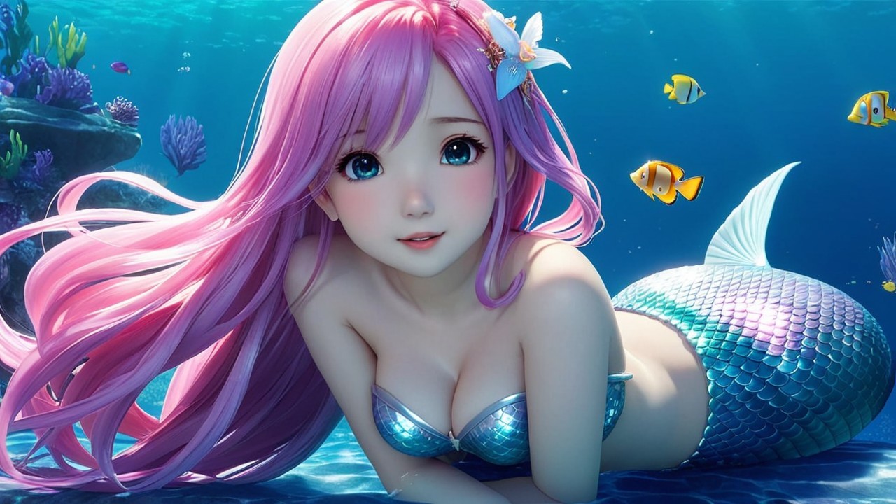 Whimsical Underwater Scene with a Mermaid and Coral Reef