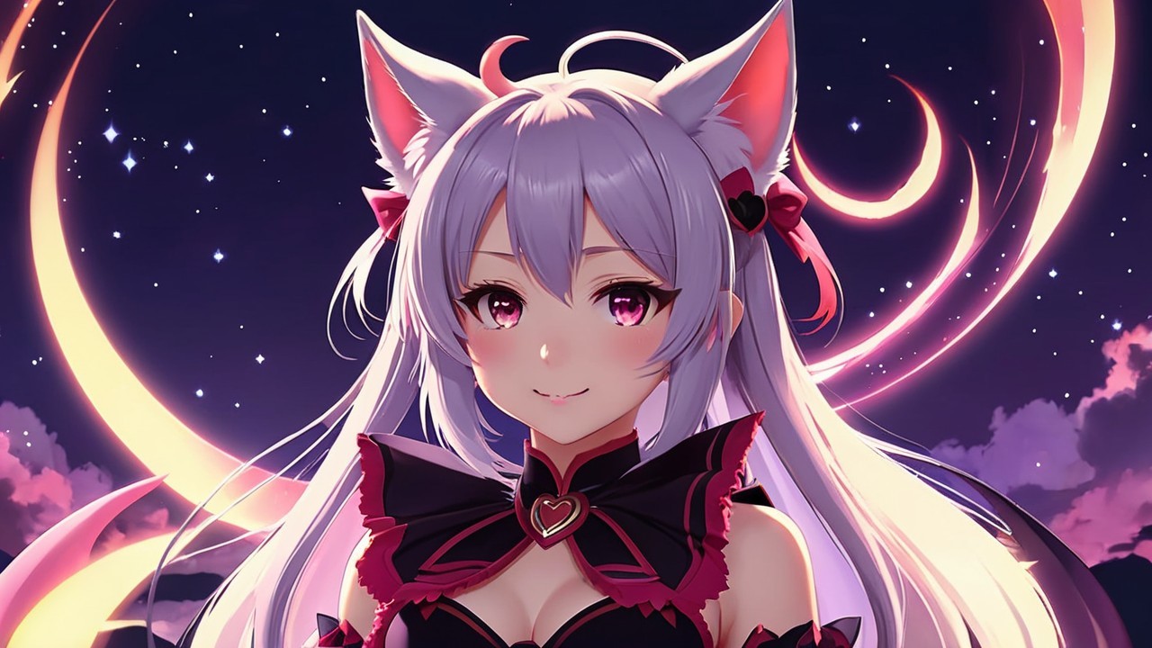 Charming anime character with silver hair and cat ears