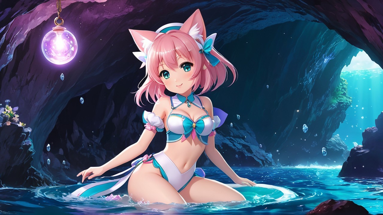 Charming Character in a Serene Cave Pool Setting