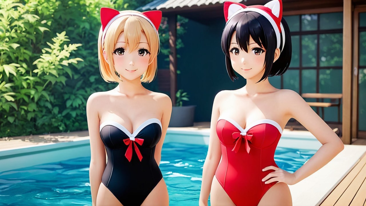 Animated Characters by Pool in Stylish Swimsuits