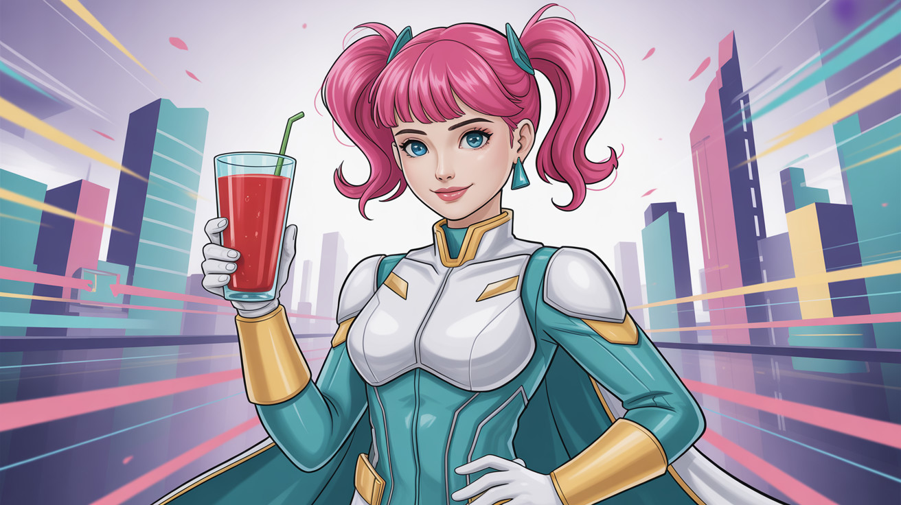 Young Woman in Futuristic Armor in Anime Cityscape