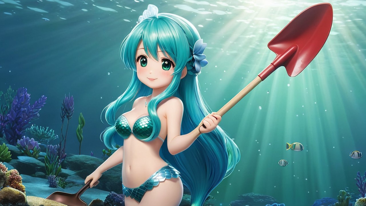 Cheerful anime character in vibrant underwater scene