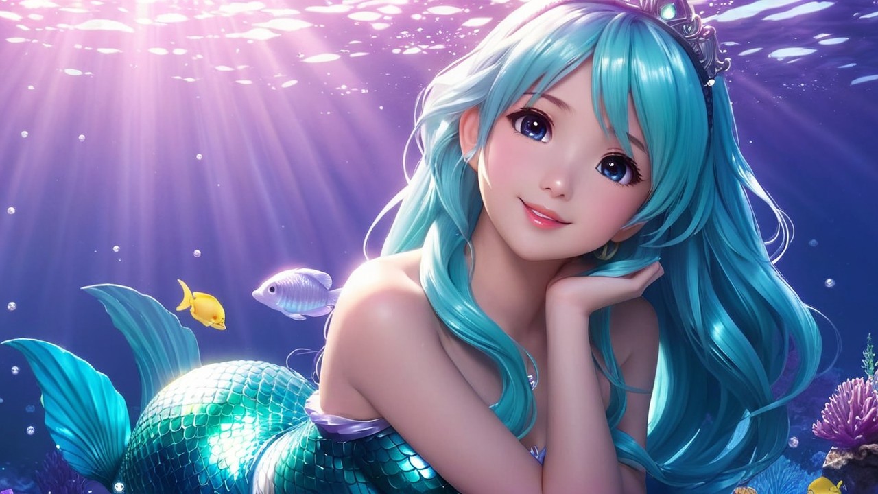 Underwater Scene with Mermaid and Coral Reefs