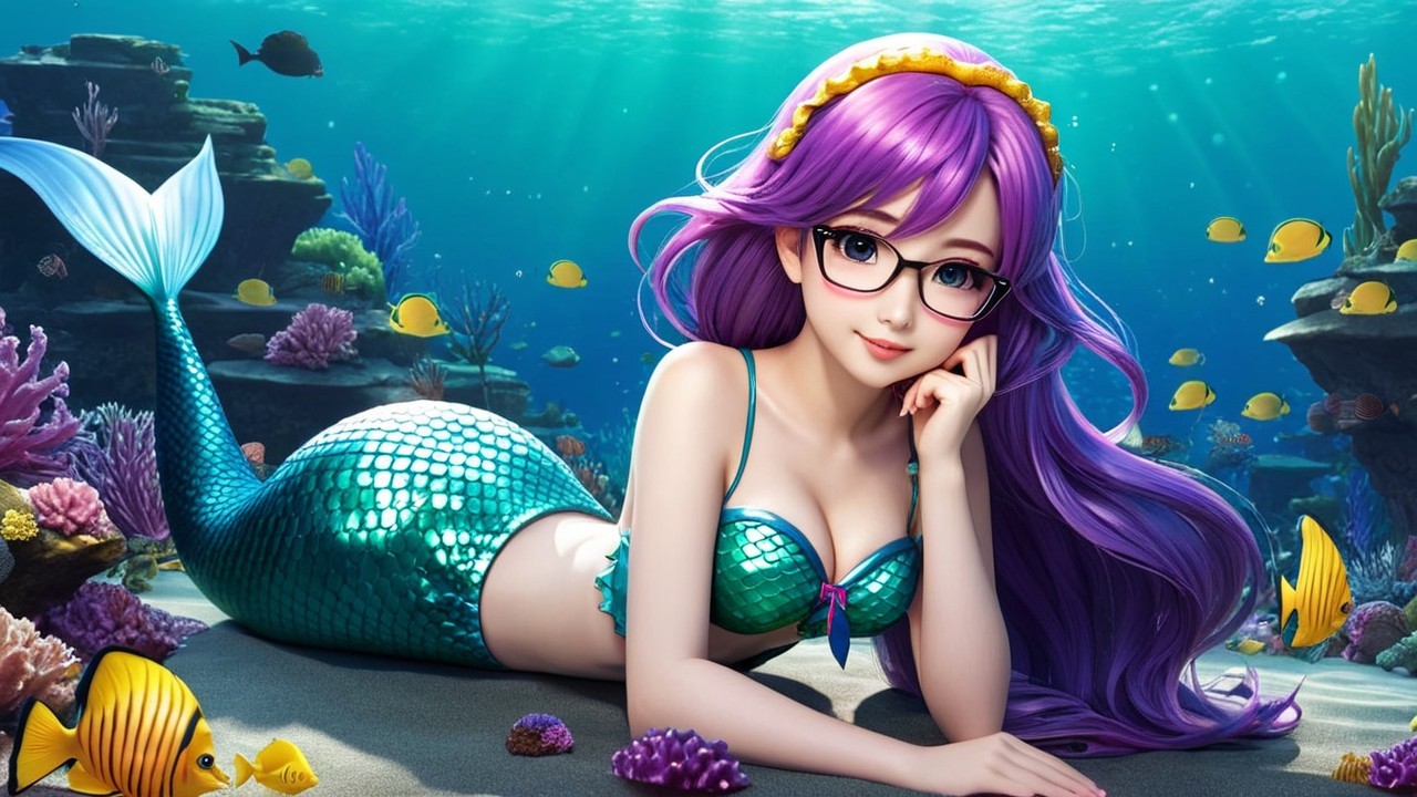 Vibrant Underwater Scene with Mermaid and Coral