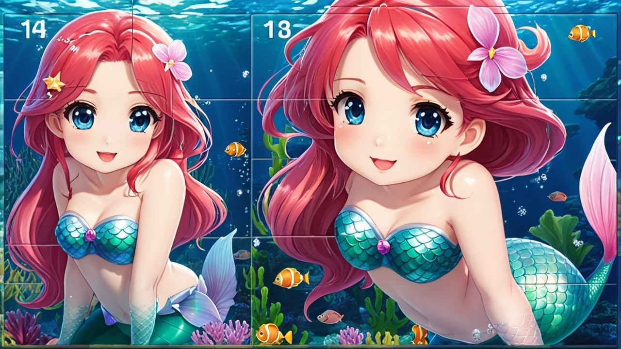 Cheerful young mermaid in vibrant underwater scene