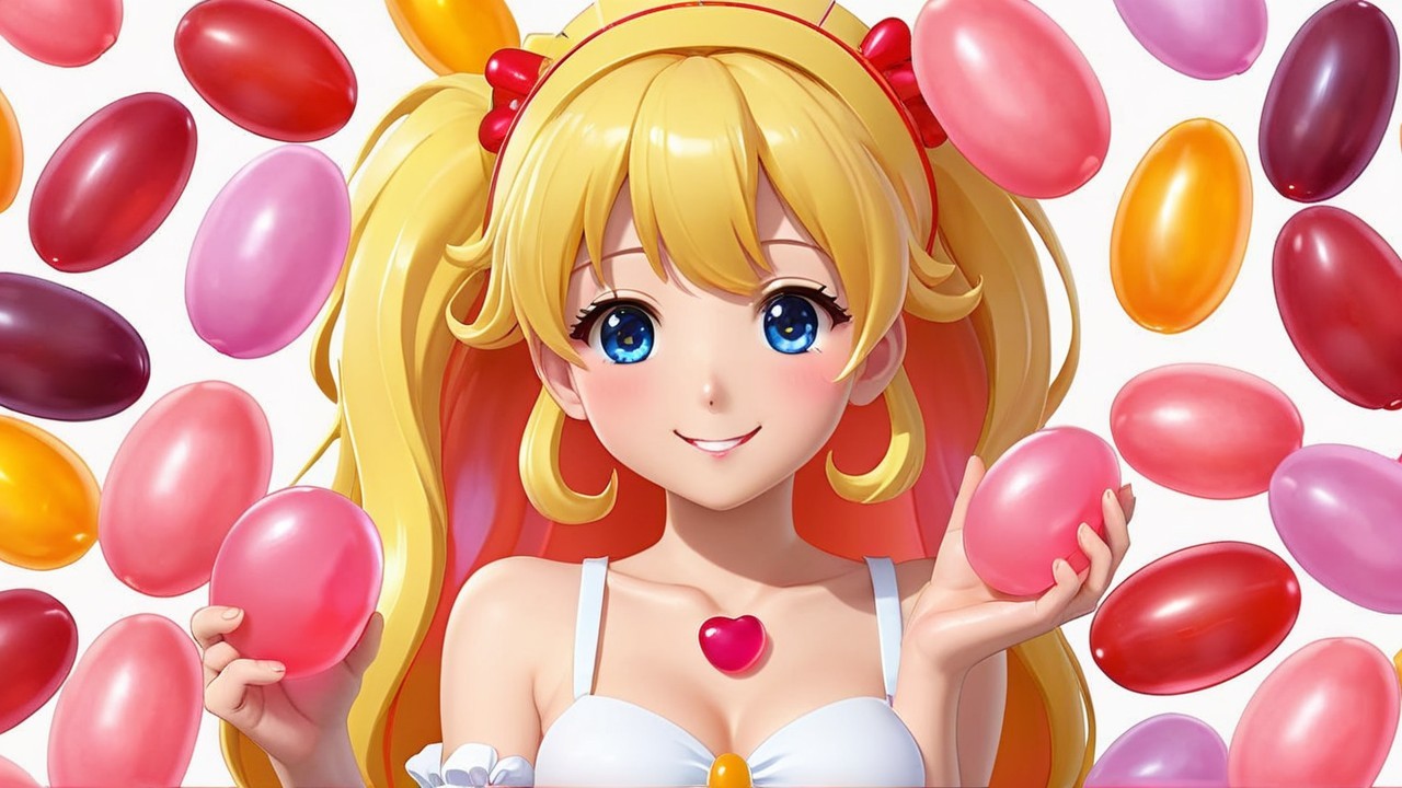 Cheerful anime girl with pastel eggs in vibrant setting