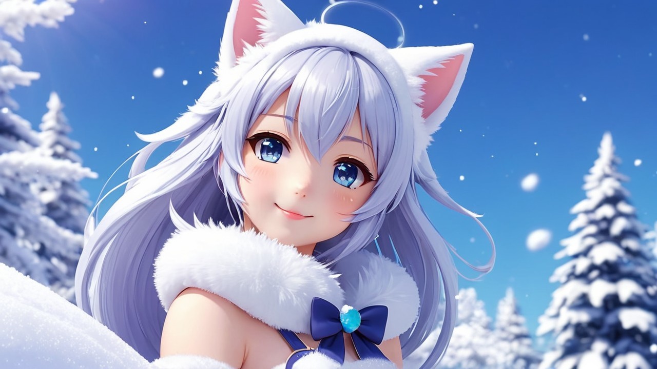 Cheerful Character in Snowy Winter Landscape