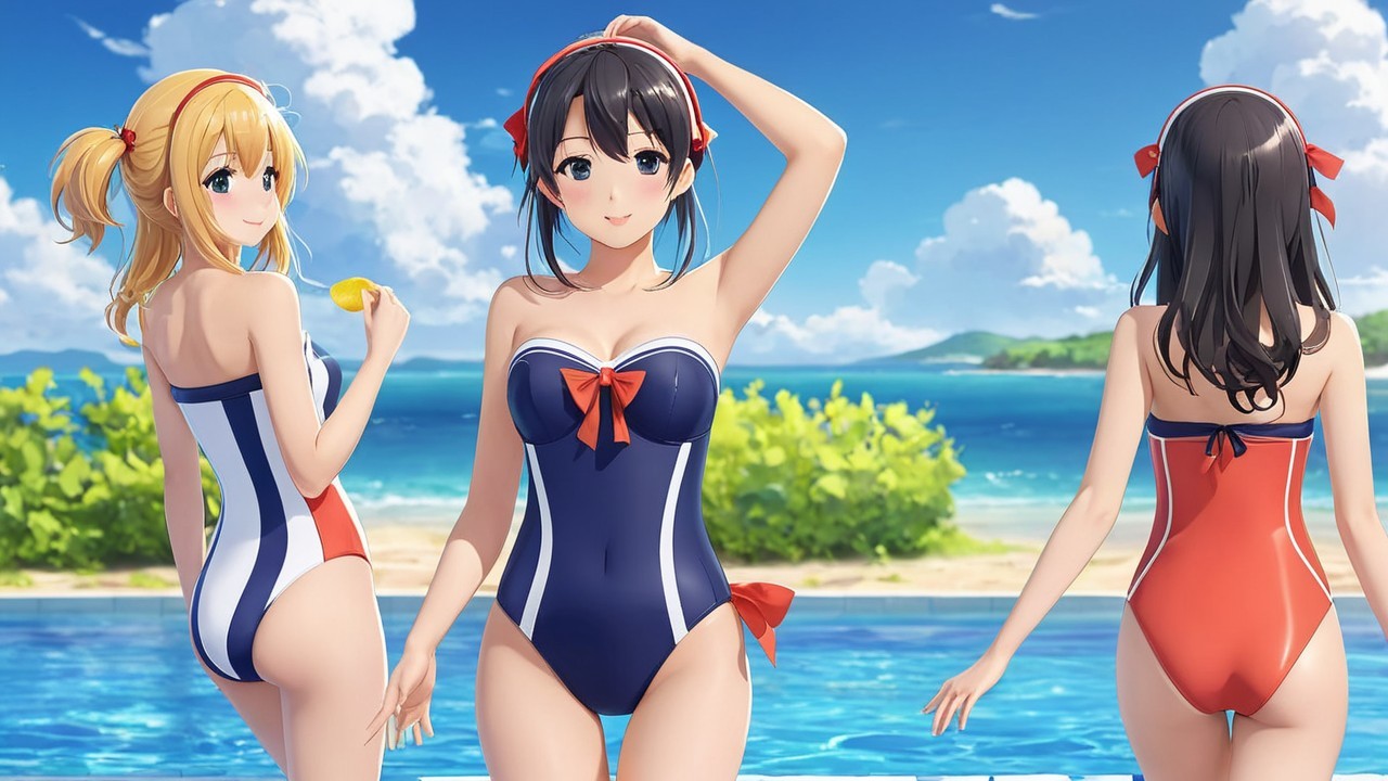 Animated Characters by Sparkling Pool on Sunny Day