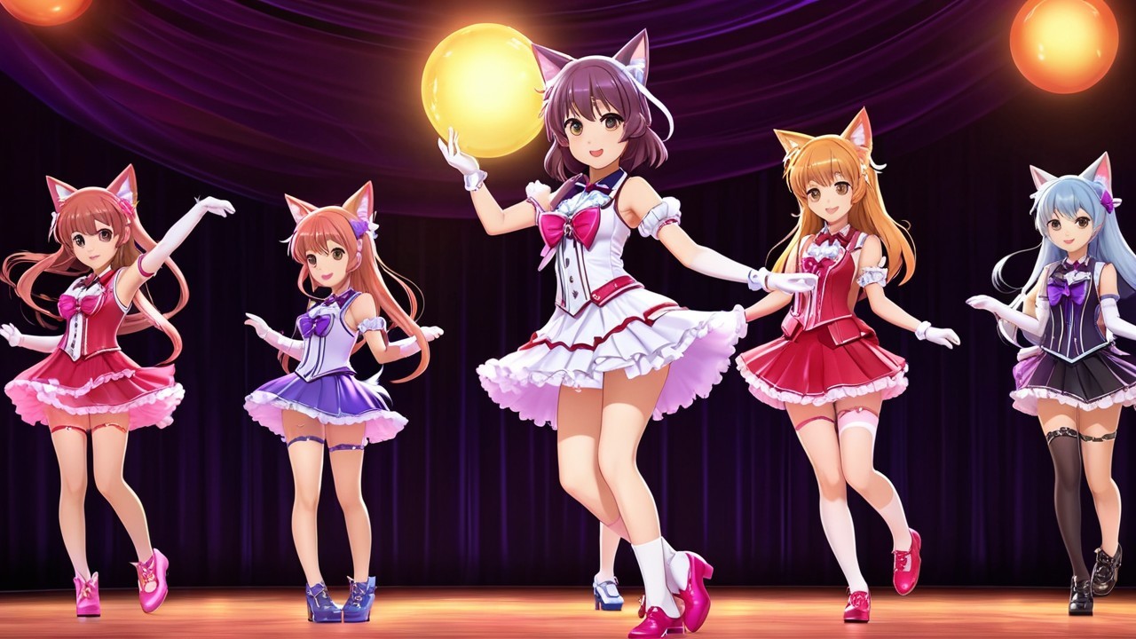 Five Colorful Animated Characters on Stage