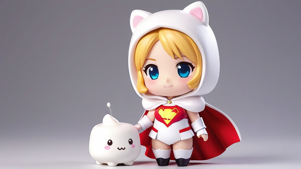 Chibi Character in Cat Ears and Red Cape Design