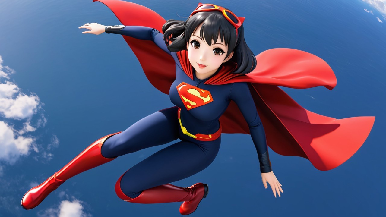 Animated Superhero Character in Blue Suit and Cape