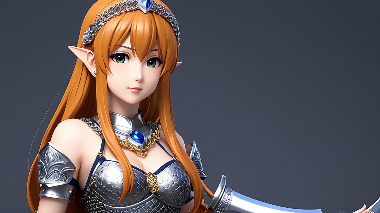 Futuristic anime character with orange hair and armor