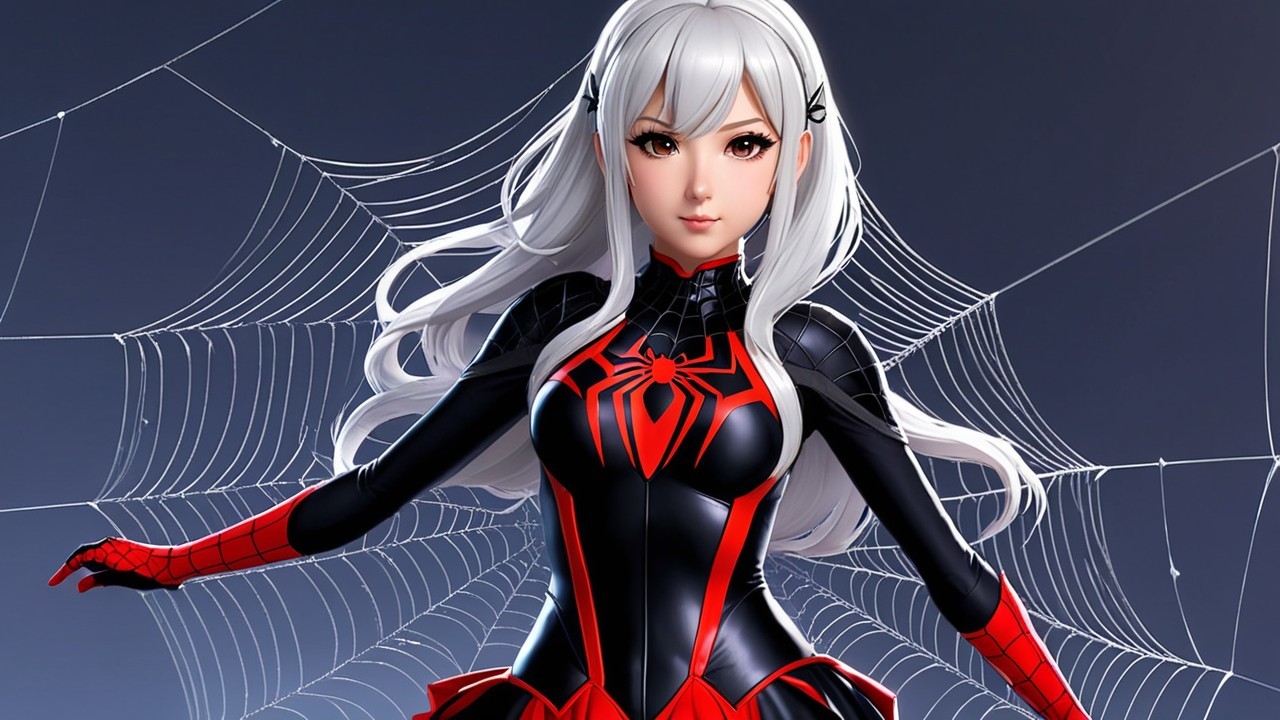 Female Superhero in Black and Red Spider-Man Suit