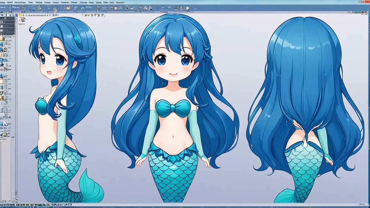 Stylized Anime Mermaid Character with Vibrant Features