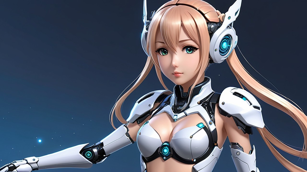 Futuristic Female Robot in High-Tech Armor Design