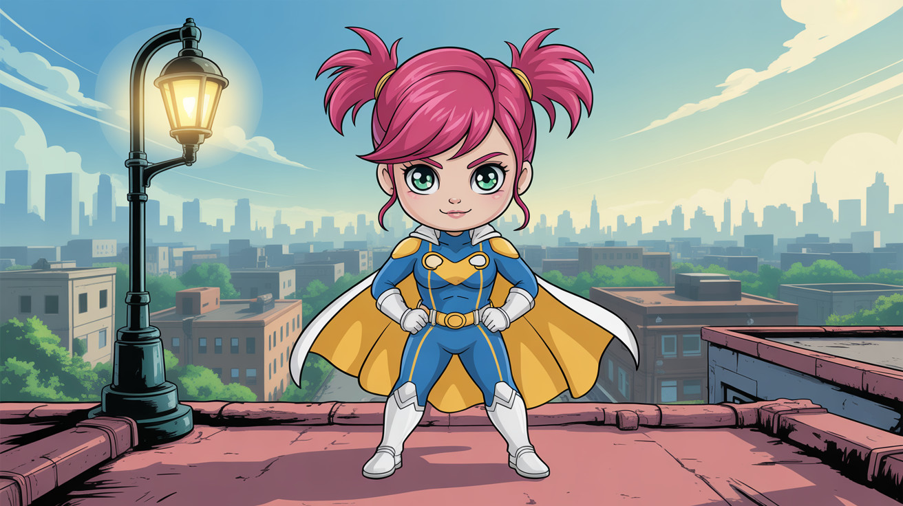 Vibrant Vector Art of a Cheerful Female Superhero