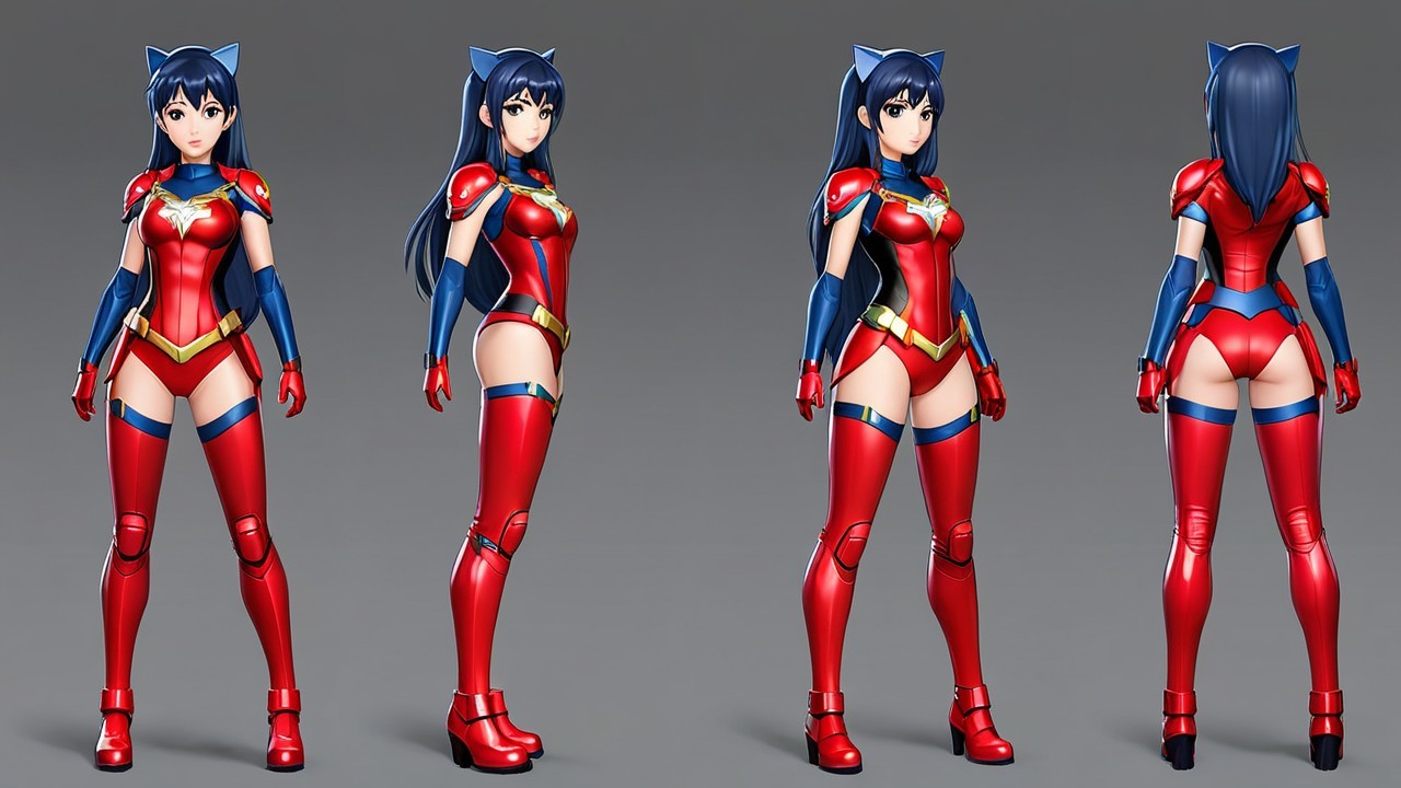 3D Character Model of Female Superhero in Dynamic Suit