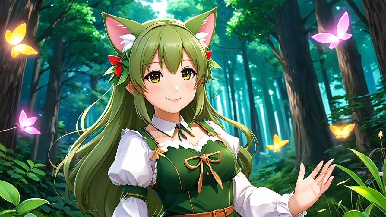 Whimsical Character in a Vibrant Forest Setting