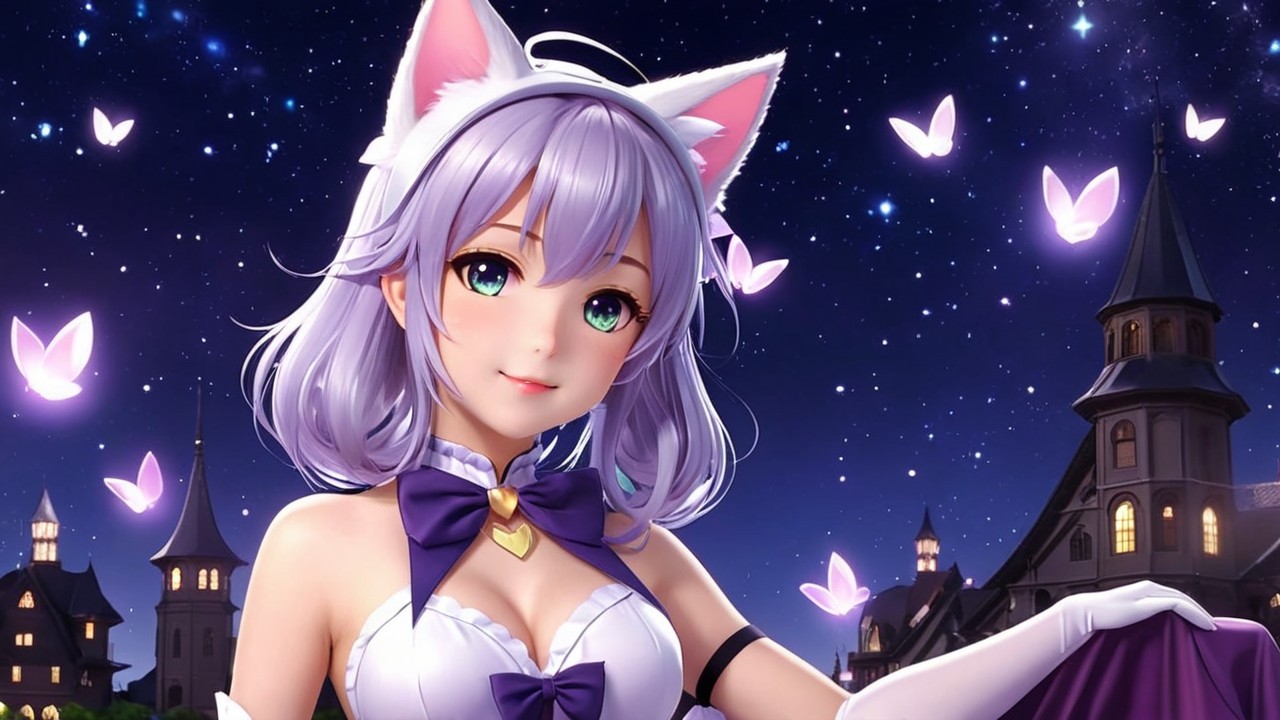 Anime Character with Lavender Hair and Cat Ears