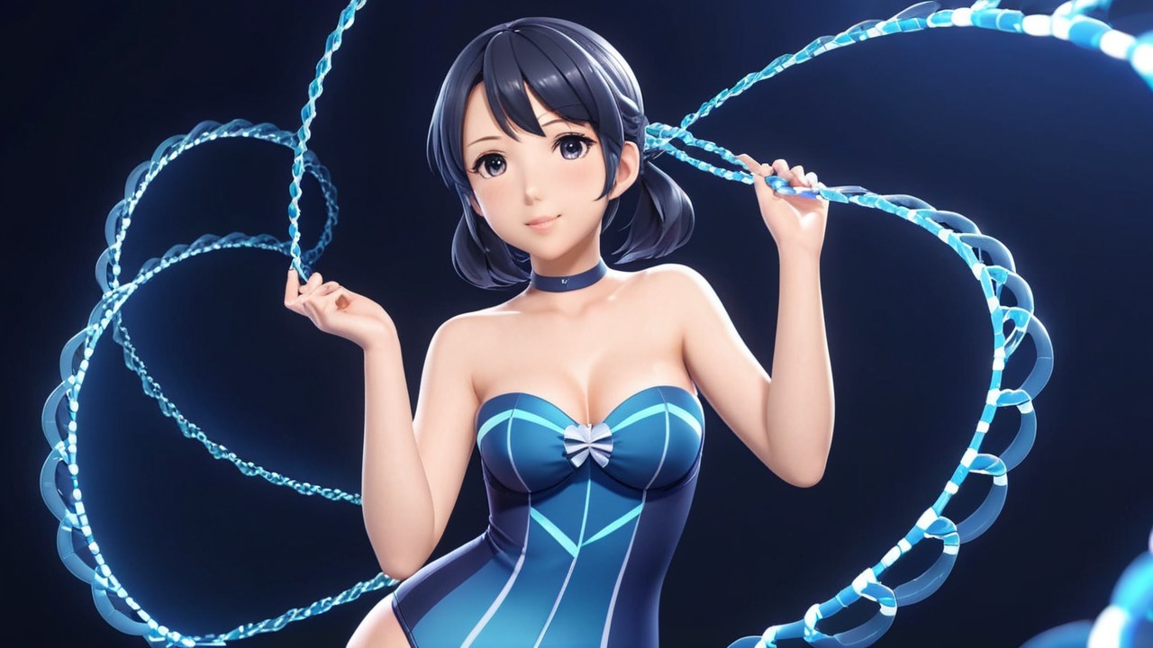 Stylized animated character with blue chains in motion