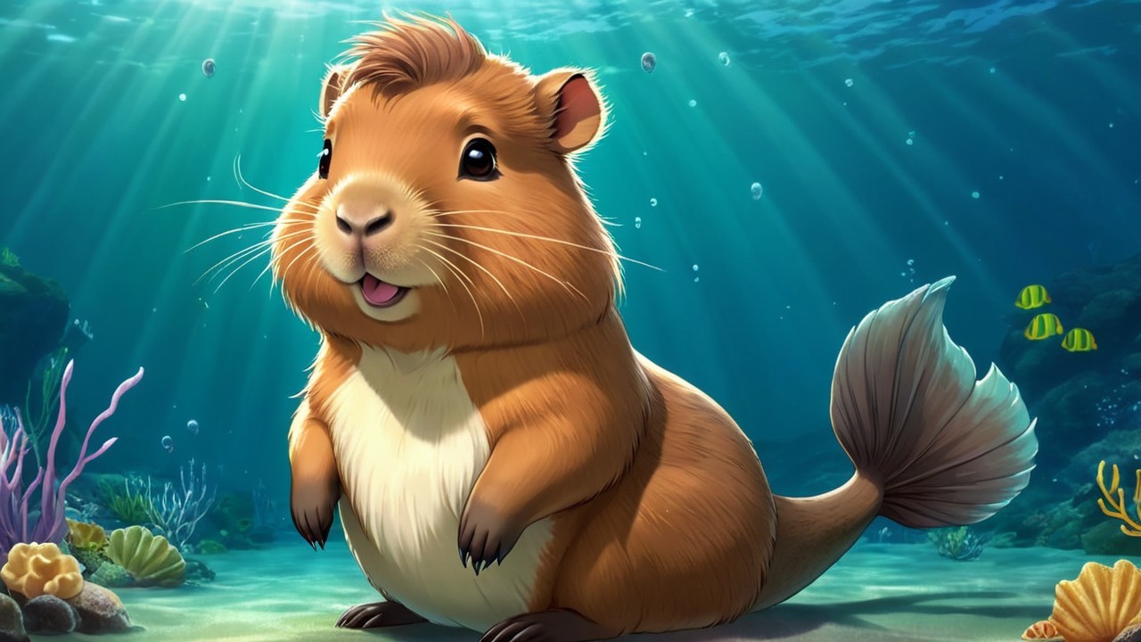 Animated Guinea Pig in Colorful Underwater Scene