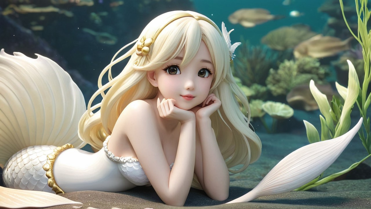 Mermaid with Blonde Hair in Serene Underwater Scene