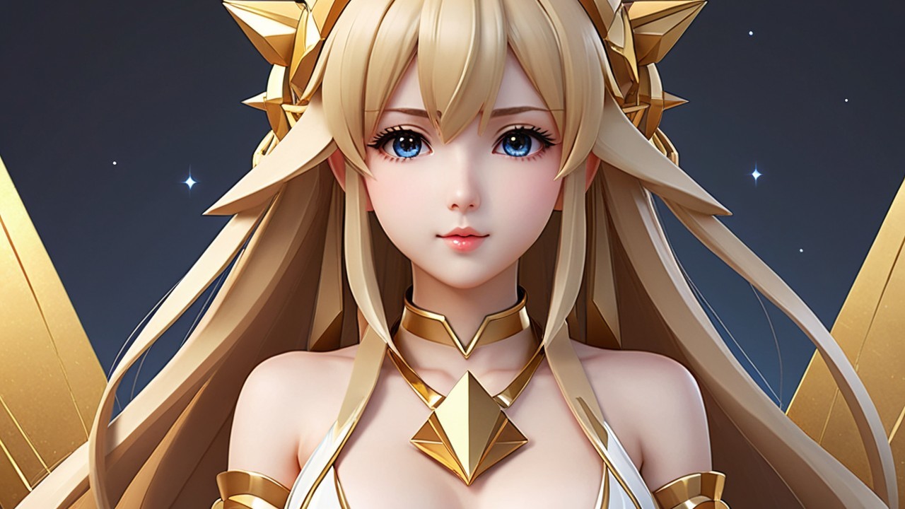 Stylized Anime Character with Wings and Golden Accents