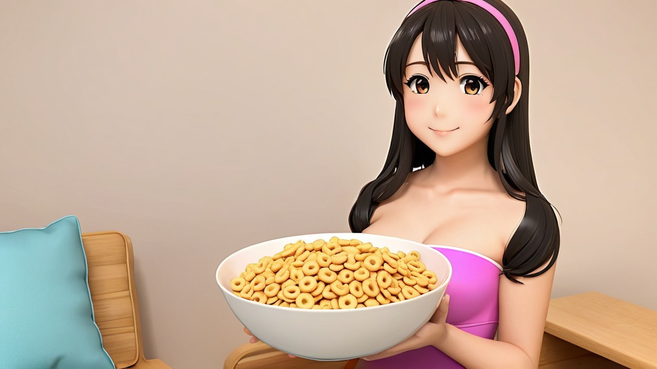 Cheerful Character with Cereal in Cozy Setting