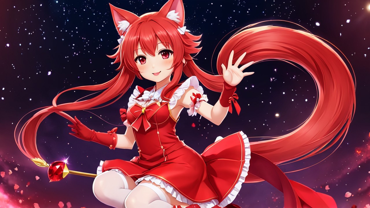Anime Character with Red Hair and Fox Ears in Dress