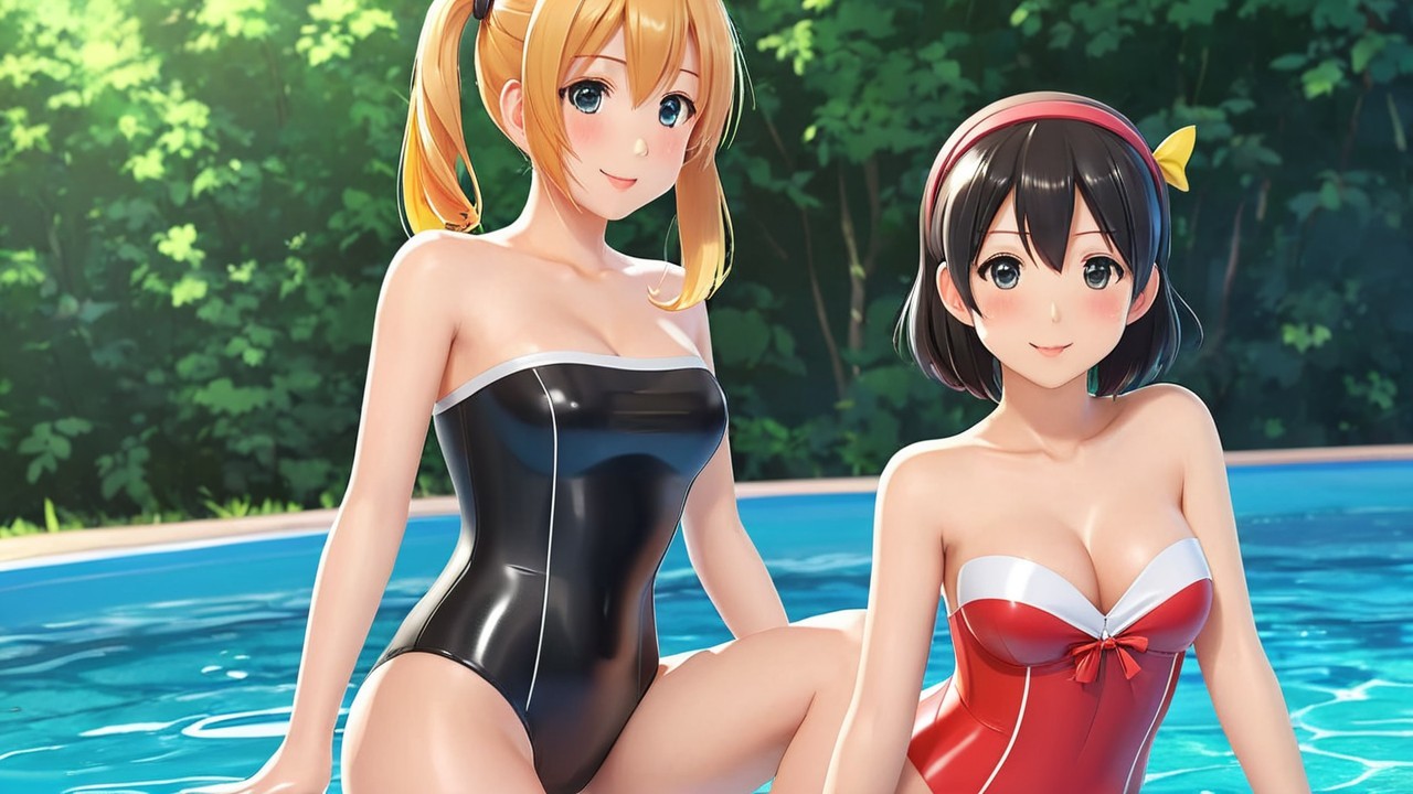 Animated Characters by Pool in Sunny Setting