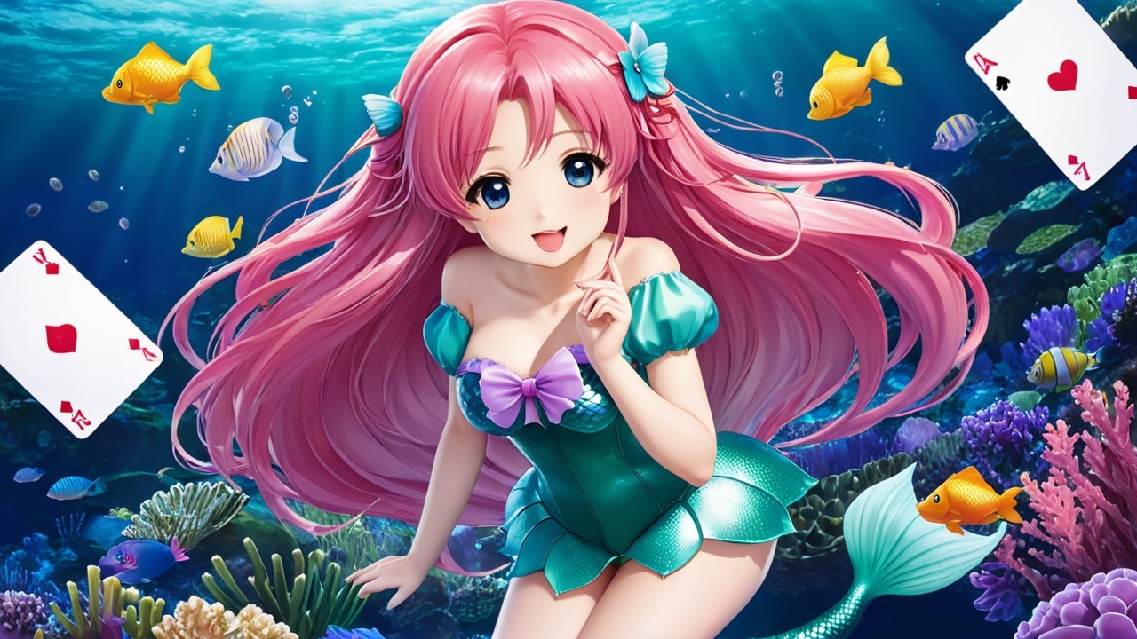 Whimsical Underwater Scene with Cheerful Mermaid