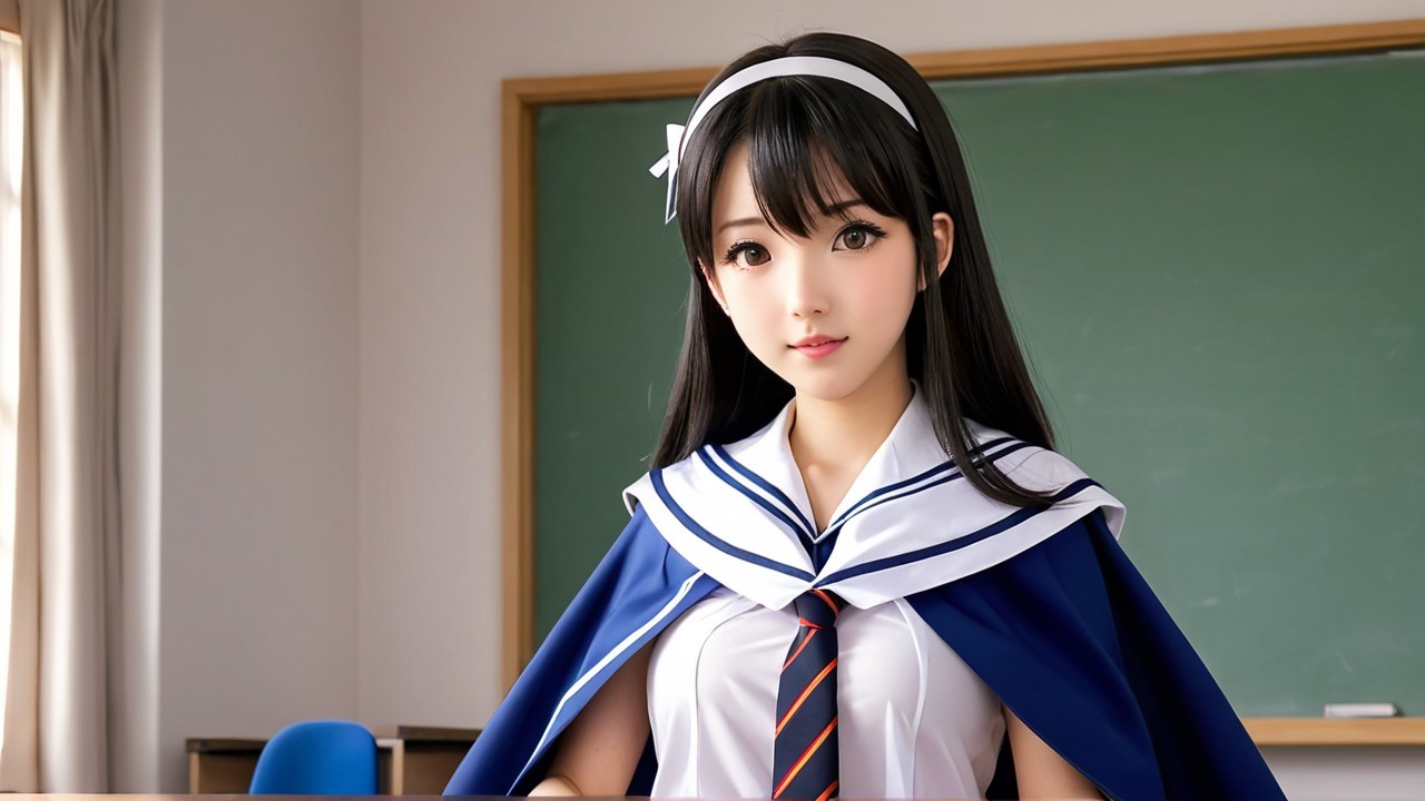 Young Student in Stylish Uniform in Classroom Setting