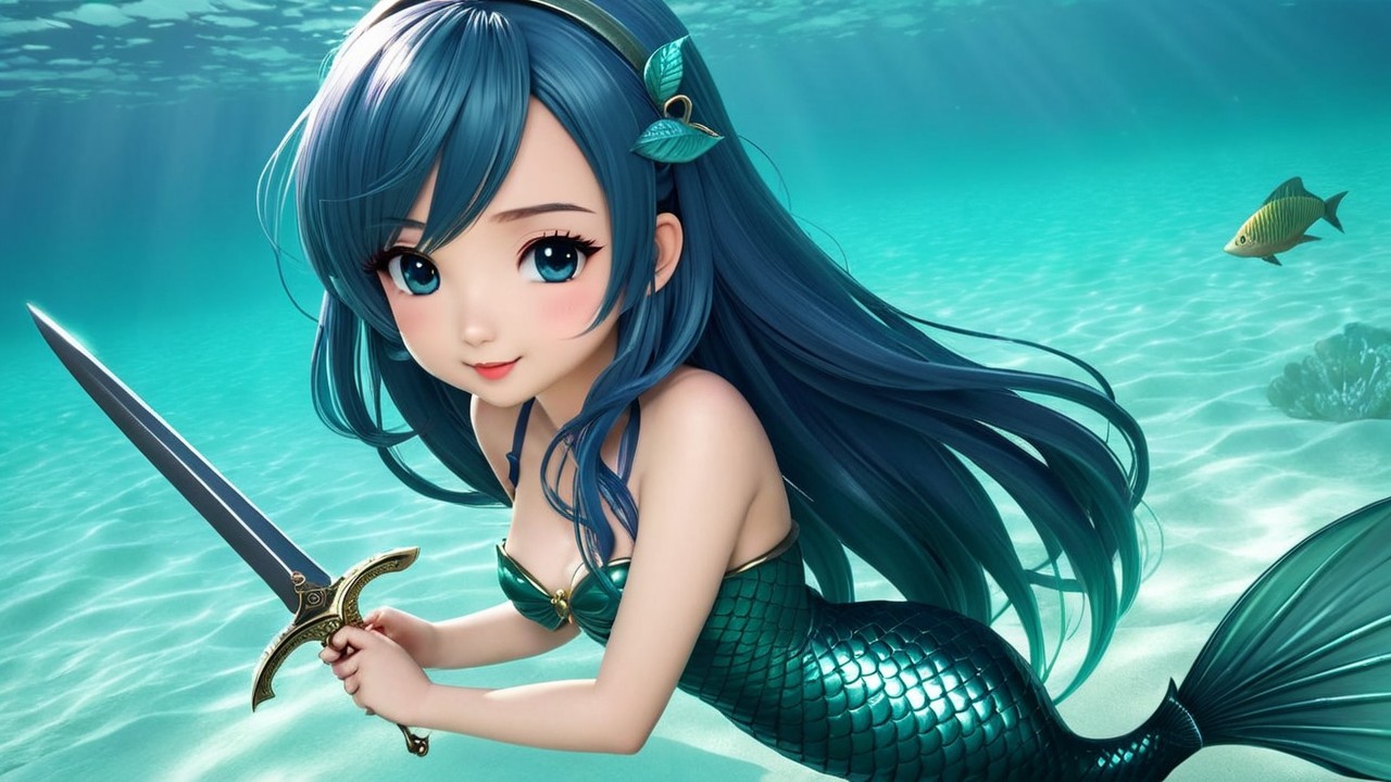 Whimsical Underwater Scene with Animated Mermaid