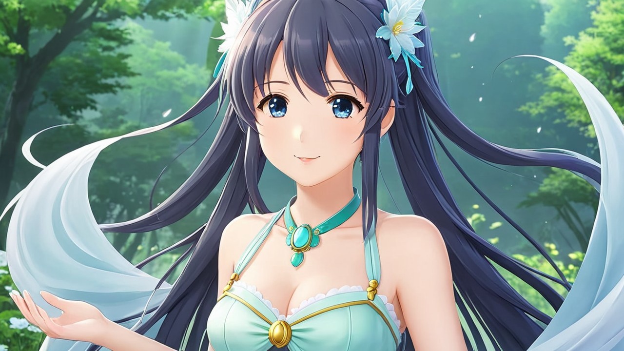 Young anime character in a flower-adorned outfit