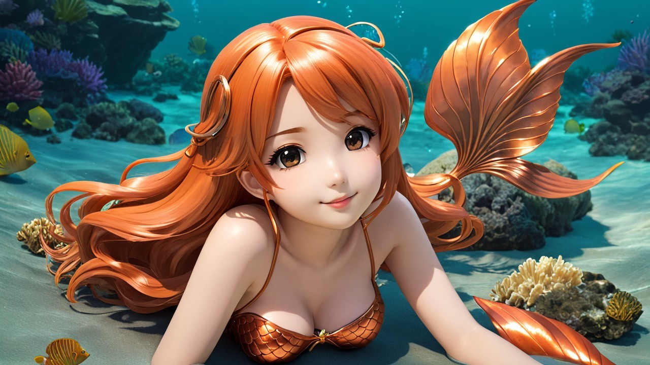 Vibrant Underwater Scene with Mermaid and Coral Reef