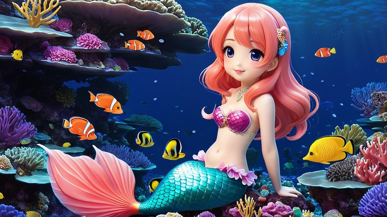 Vibrant Underwater Scene with Mermaid and Coral Reefs