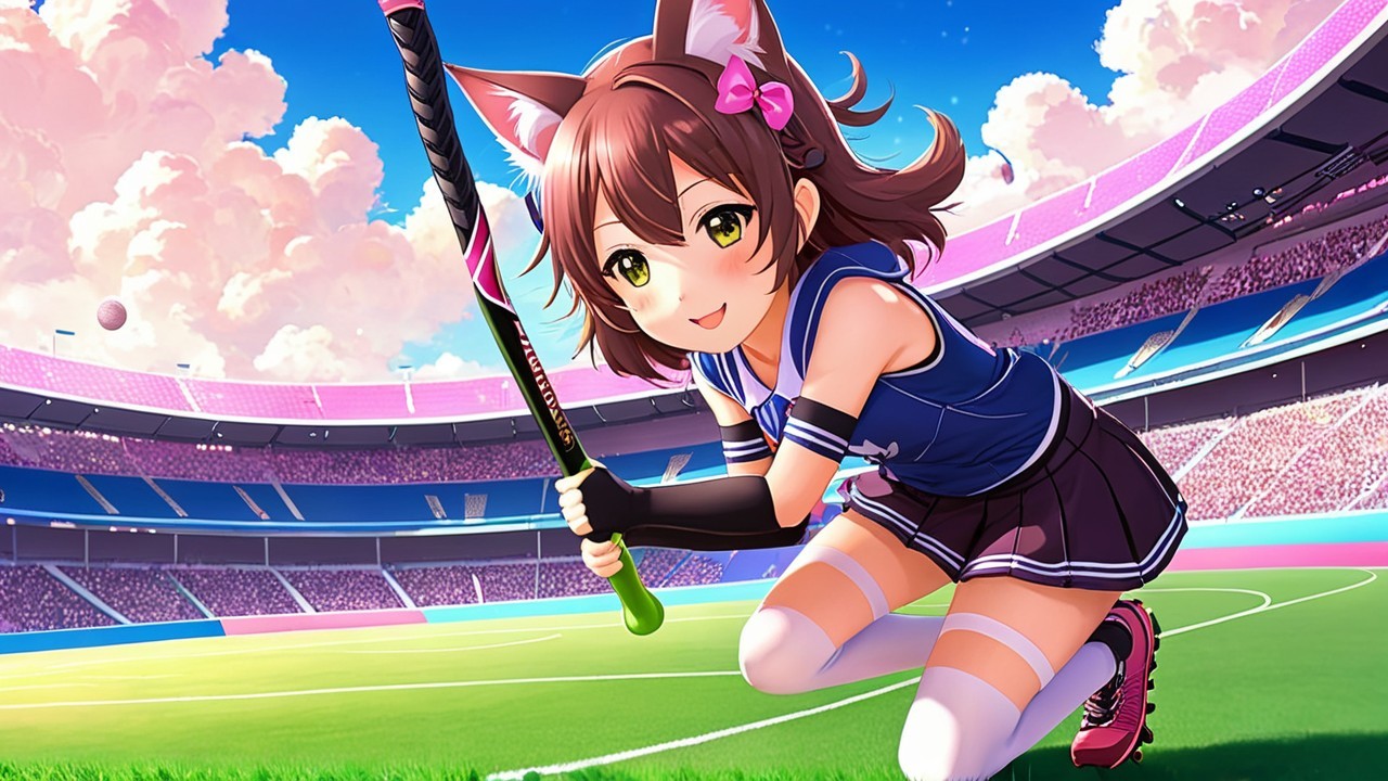 Cheerful Anime Girl in Sporty Outfit at Stadium