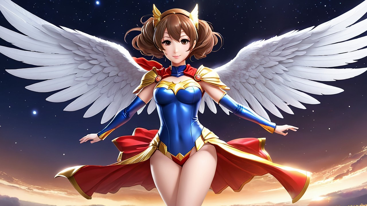 Mythical character with wings in starry night scene