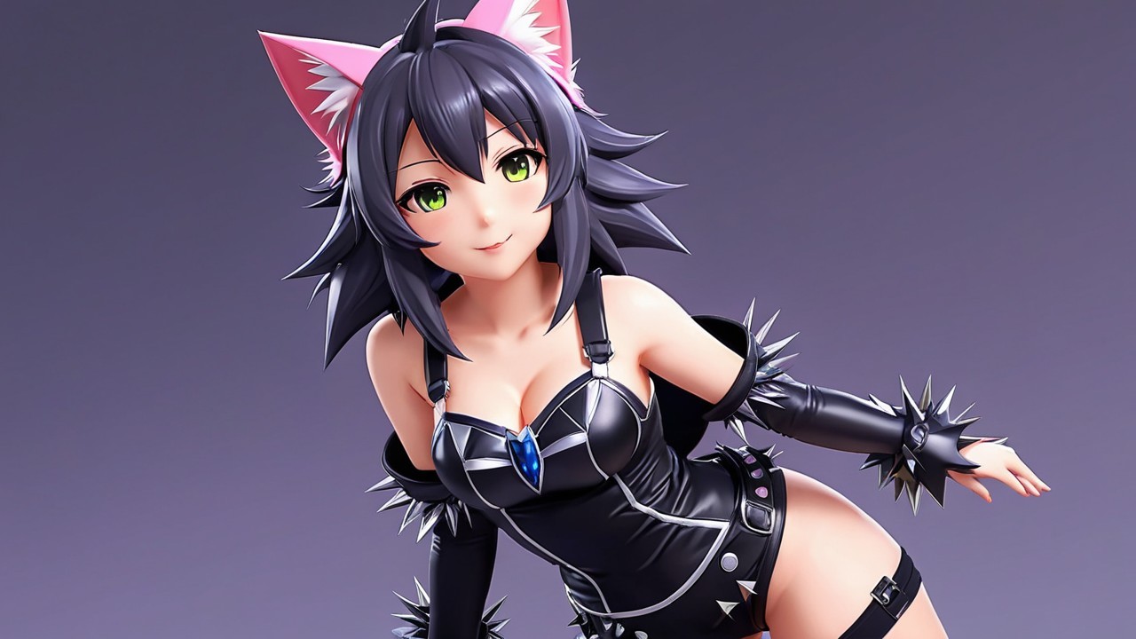 Anime-inspired character with feline features and outfit