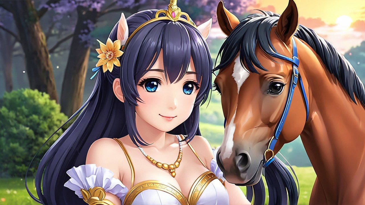 Young Woman in White Outfit Beside Chestnut Horse