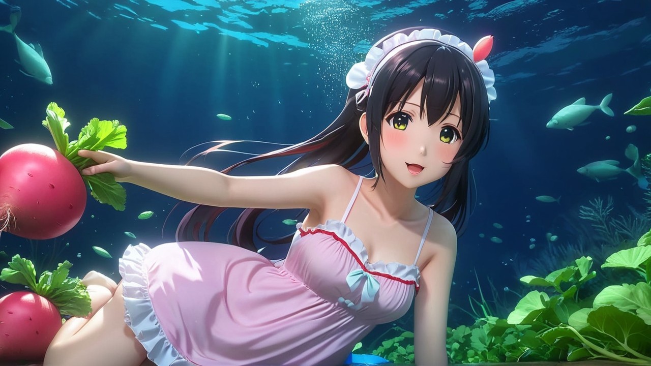 Anime Character in Pink Dress Underwater Scene