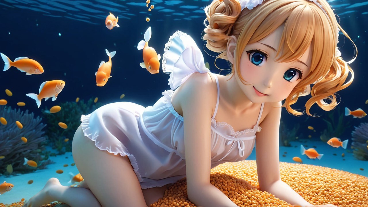 Whimsical Underwater Scene with Anime Character
