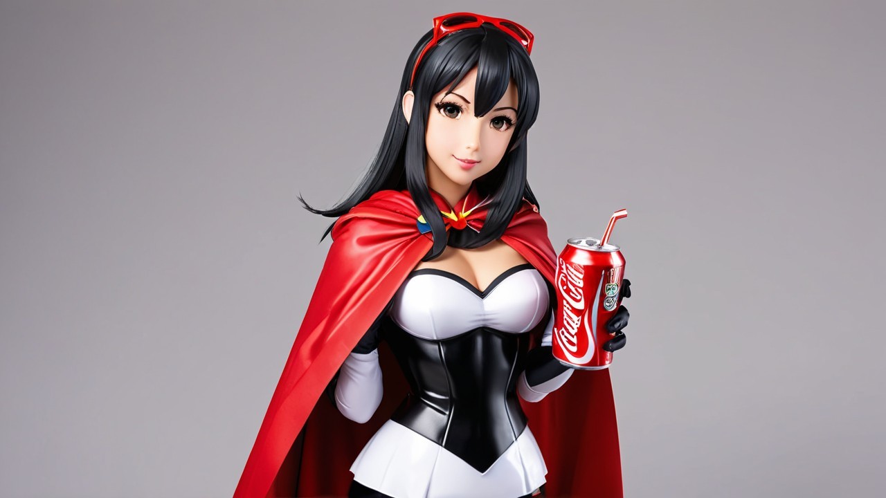 Stylized female character in red cape and black outfit