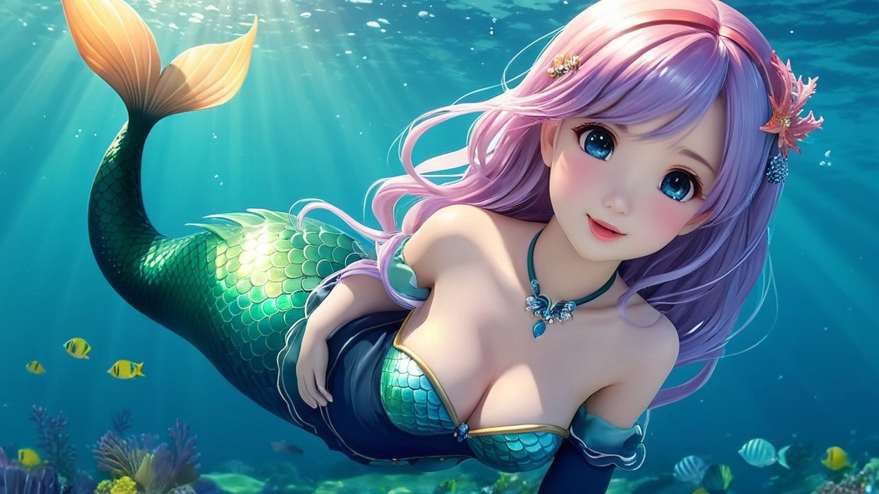 Vibrant Underwater Scene with Animated Mermaid